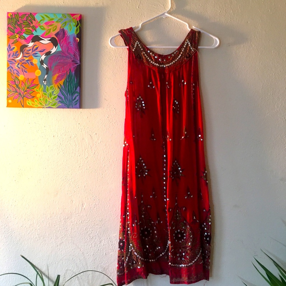 Red Sequined Semi-transparent Dress